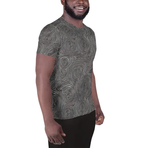 Obsidian Rings on a Men's Athletic T-Shirt