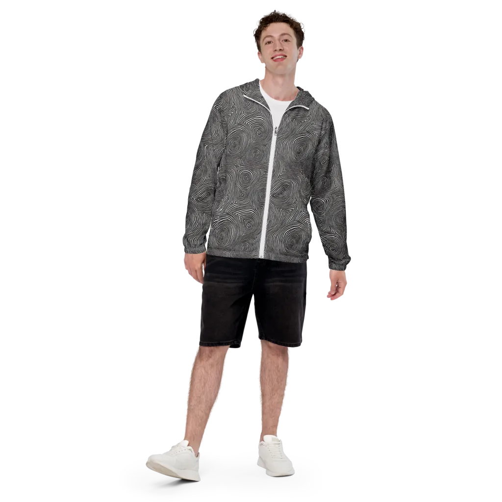 Obsidian Rings on Men's Windbreaker — Front