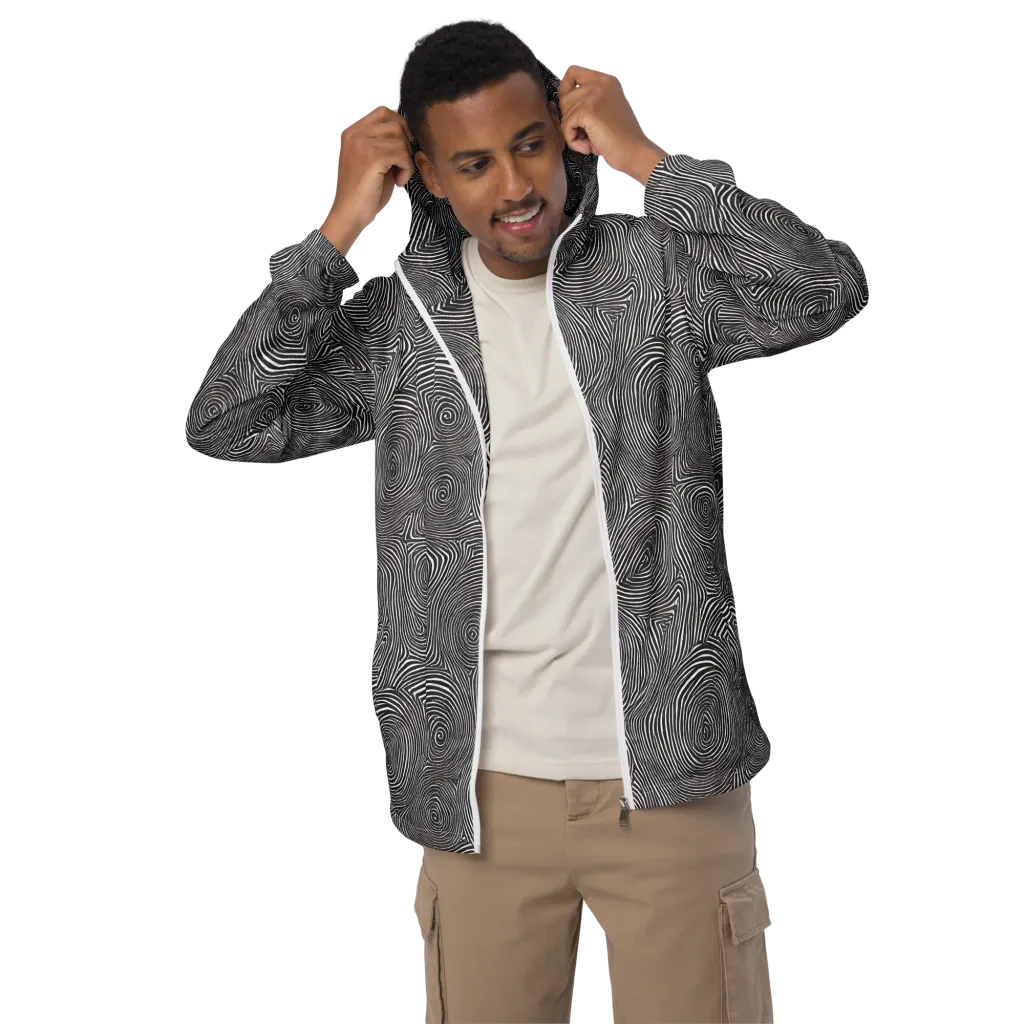 Obsidian Rings on Men's Windbreaker — Front