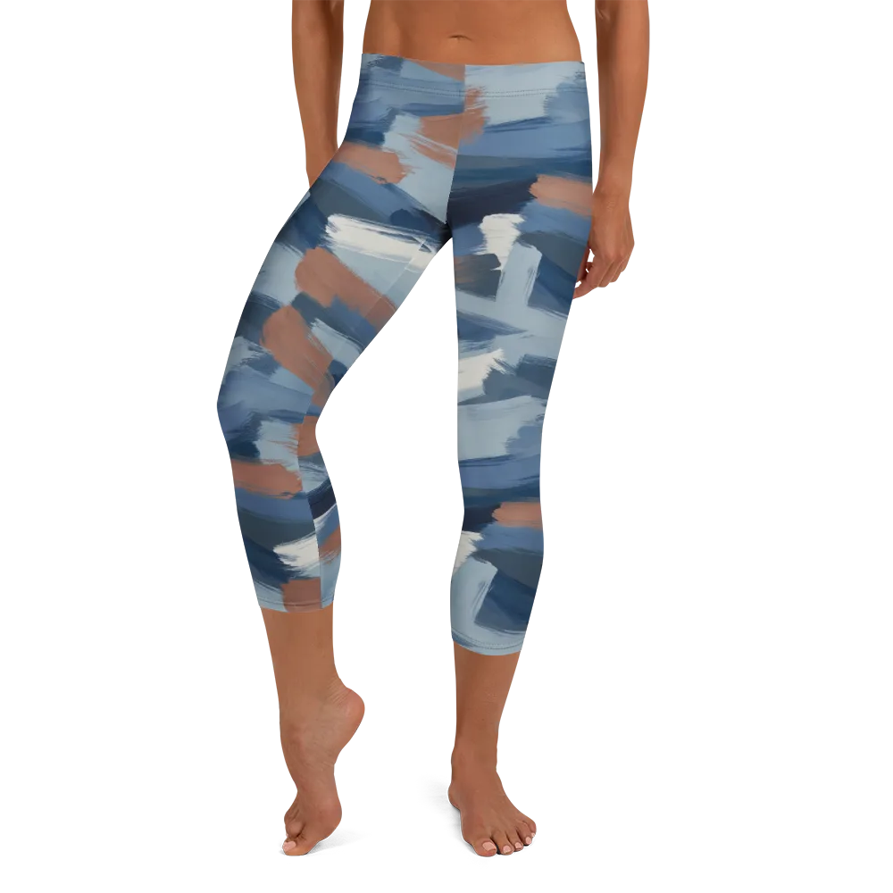 Indigo Brush Current on Capri Leggings — Front
