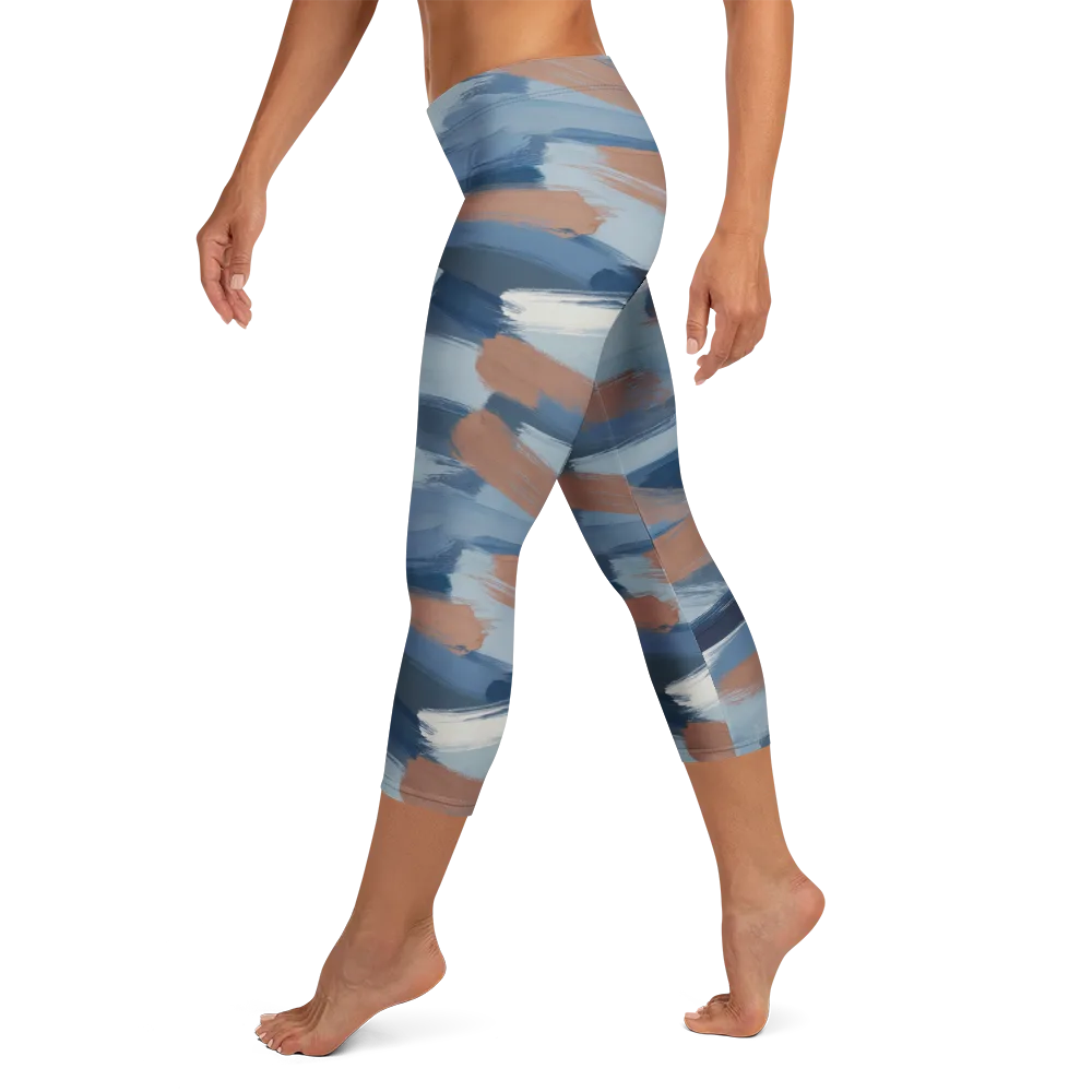 Indigo Brush Current on Capri Leggings — Left