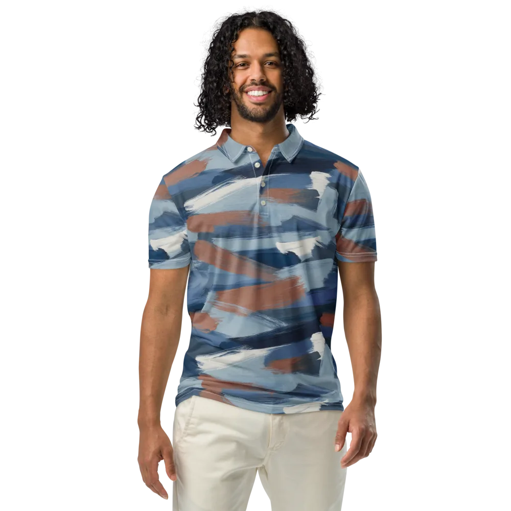 Indigo Brush Current on Men's Slim Fit Polo Shirt — Front