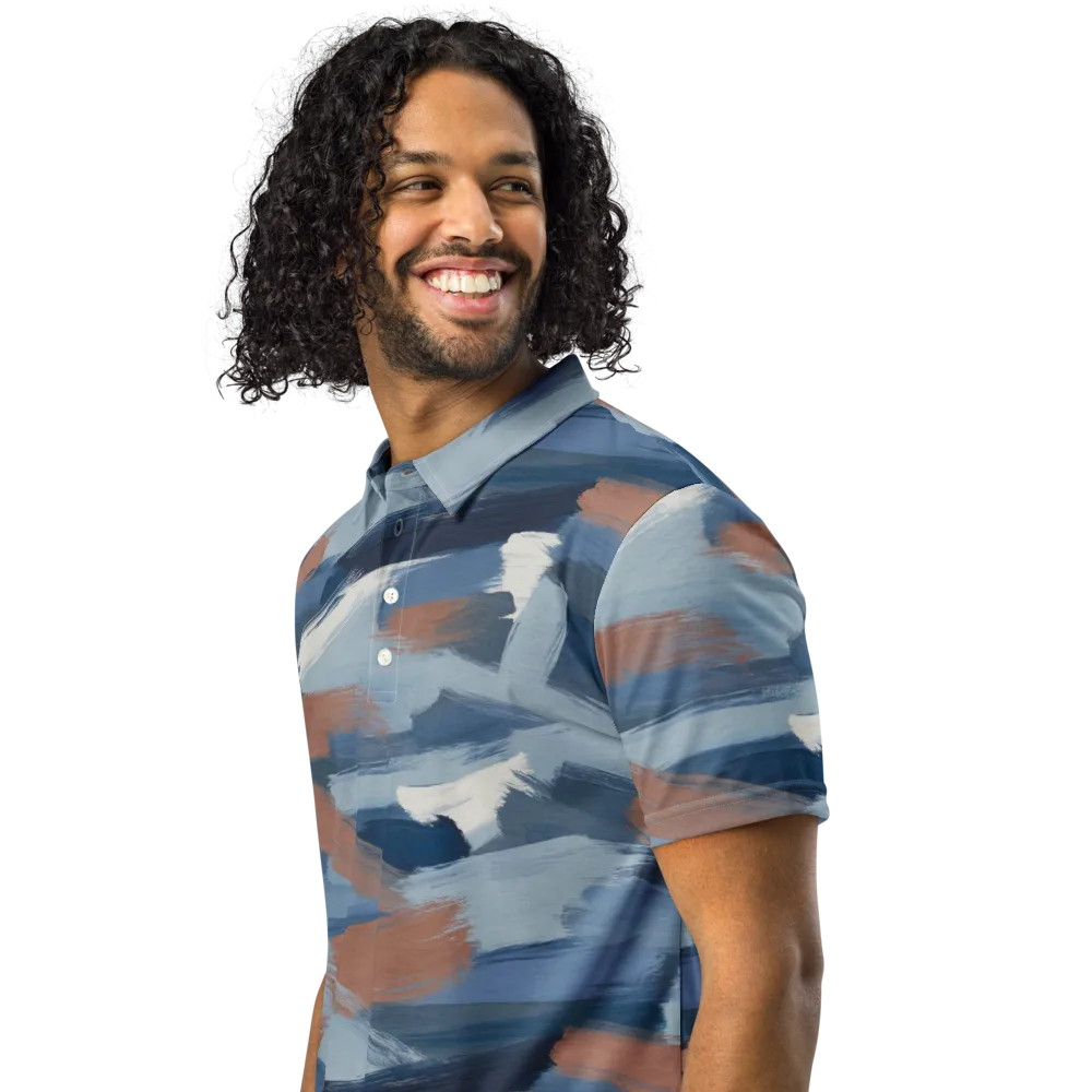 Indigo Brush Current on Men's Slim Fit Polo Shirt — Left Front