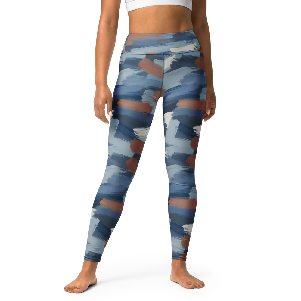 Indigo Brush Current on Yoga Leggings — Front