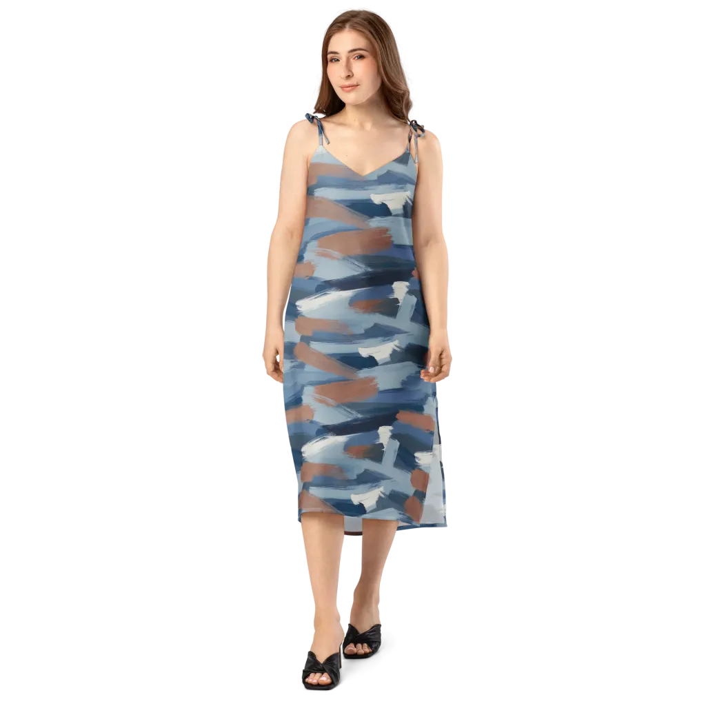 Indigo Brush Current on Slip Dress — Front