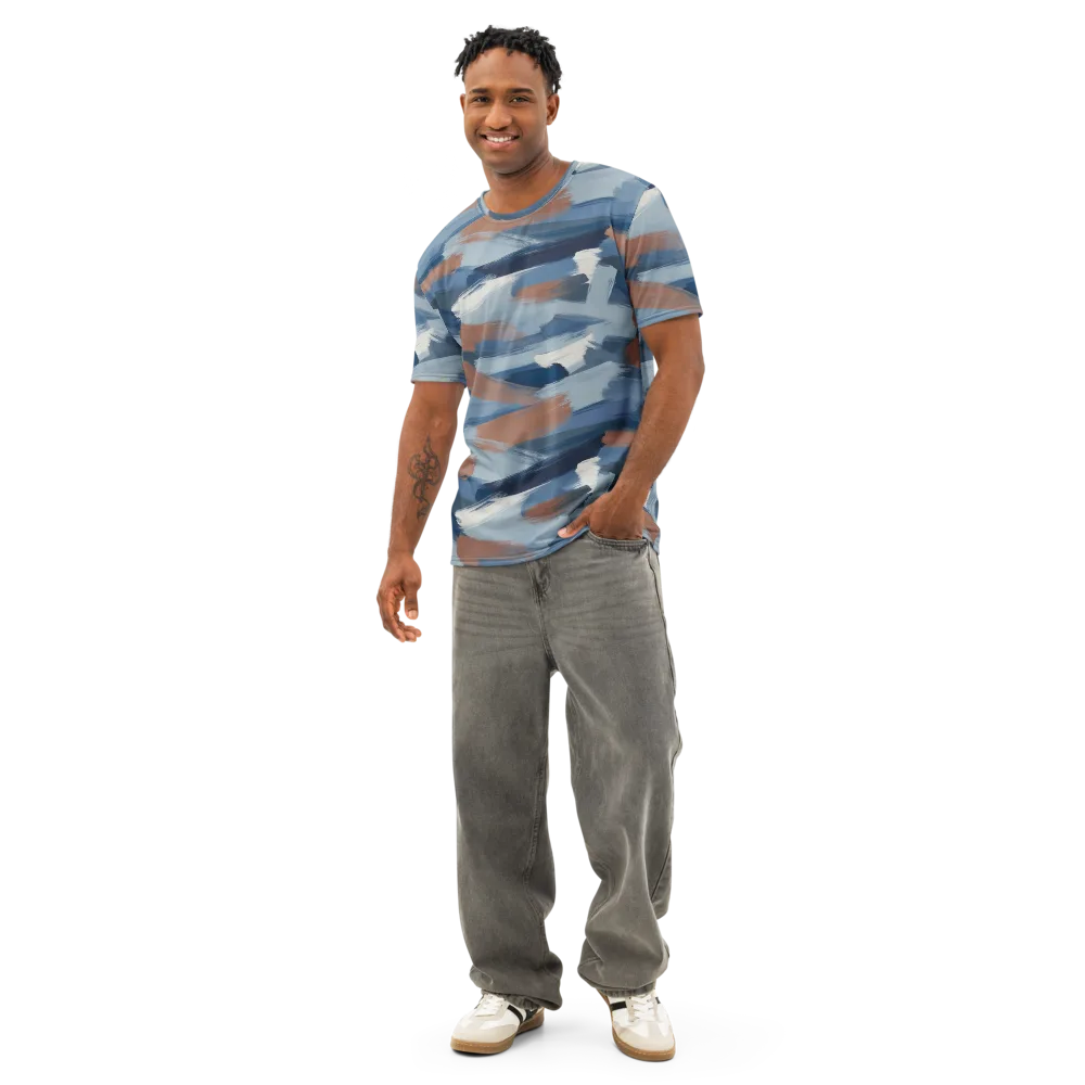 Indigo Brush Current on Men's Cotton Crew Neck T-Shirt — Front