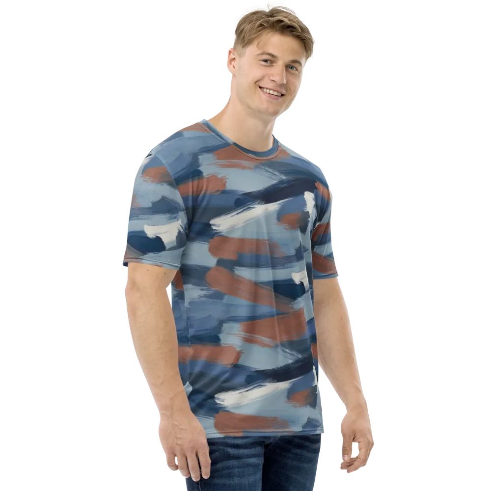 Indigo Brush Current on Men's Crew Neck T-Shirt — Right