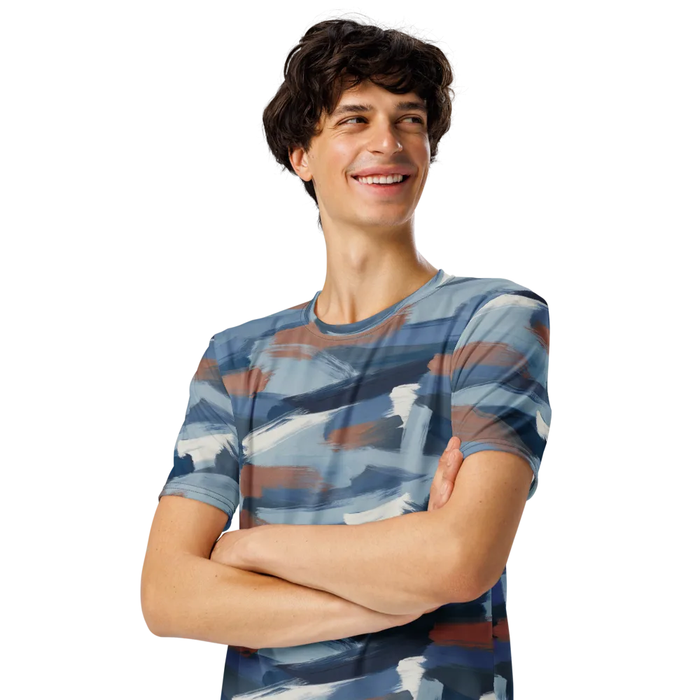 Indigo Brush Current on Men's Crew Neck T-Shirt — Left Front