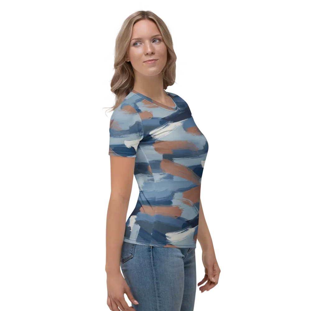 Indigo Brush Current on Women's Crew Neck T-Shirt — Right