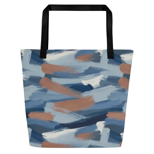 Indigo Brush Current on a Large Tote Bag W/ Pocket