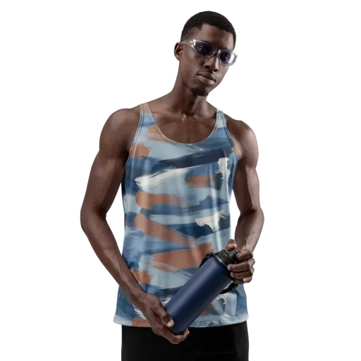 Indigo Brush Current on a Men's Tank Top