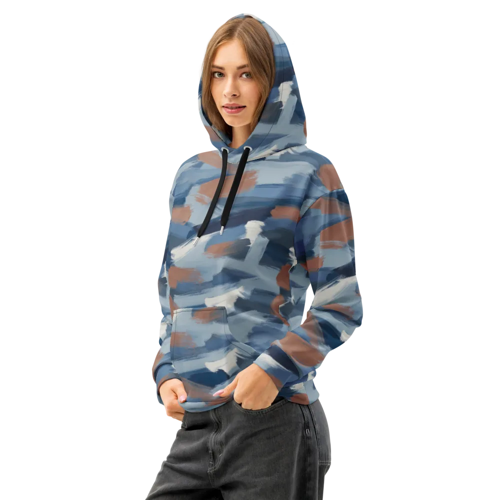 Indigo Brush Current on Cotton Hoodie — Left Front