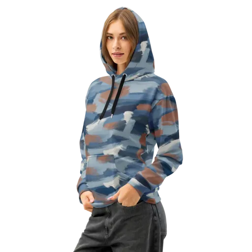 Indigo Brush Current on a Cotton Hoodie