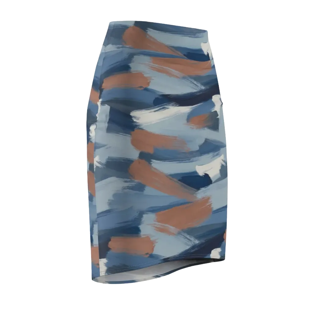 Indigo Brush Current on Pencil Skirt — Front Side
