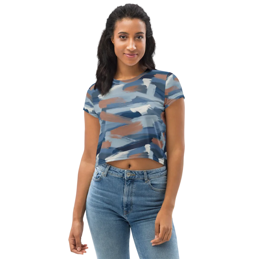 Indigo Brush Current on Crop Tee — Front