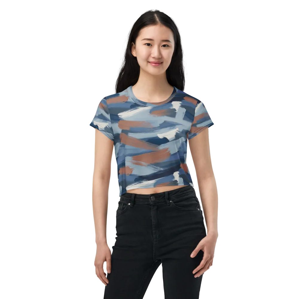 Indigo Brush Current on Crop Tee — Front
