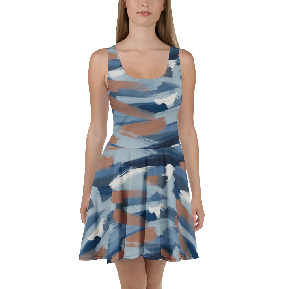 Indigo Brush Current on Skater Dress — Front