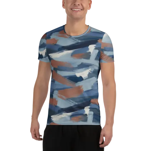Indigo Brush Current on a Men's Athletic T-Shirt