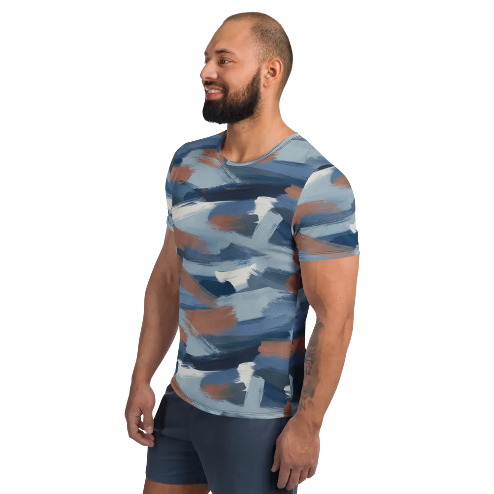 Indigo Brush Current on Men's Athletic T-Shirt — Left