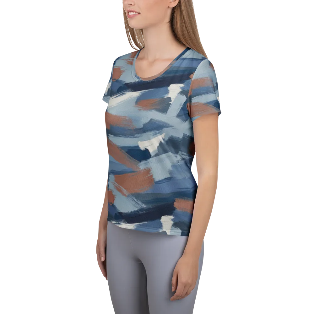 Indigo Brush Current on Women's Athletic T-Shirt — Left