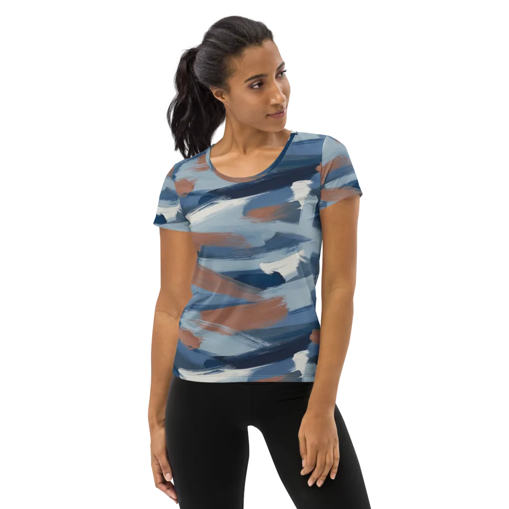 Indigo Brush Current on Women's Athletic T-Shirt — Front