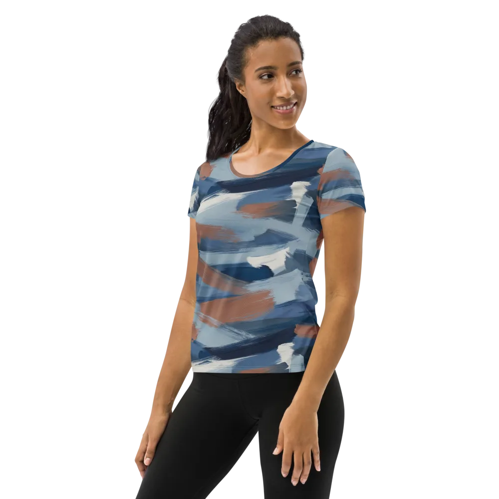 Indigo Brush Current on Women's Athletic T-Shirt — Left