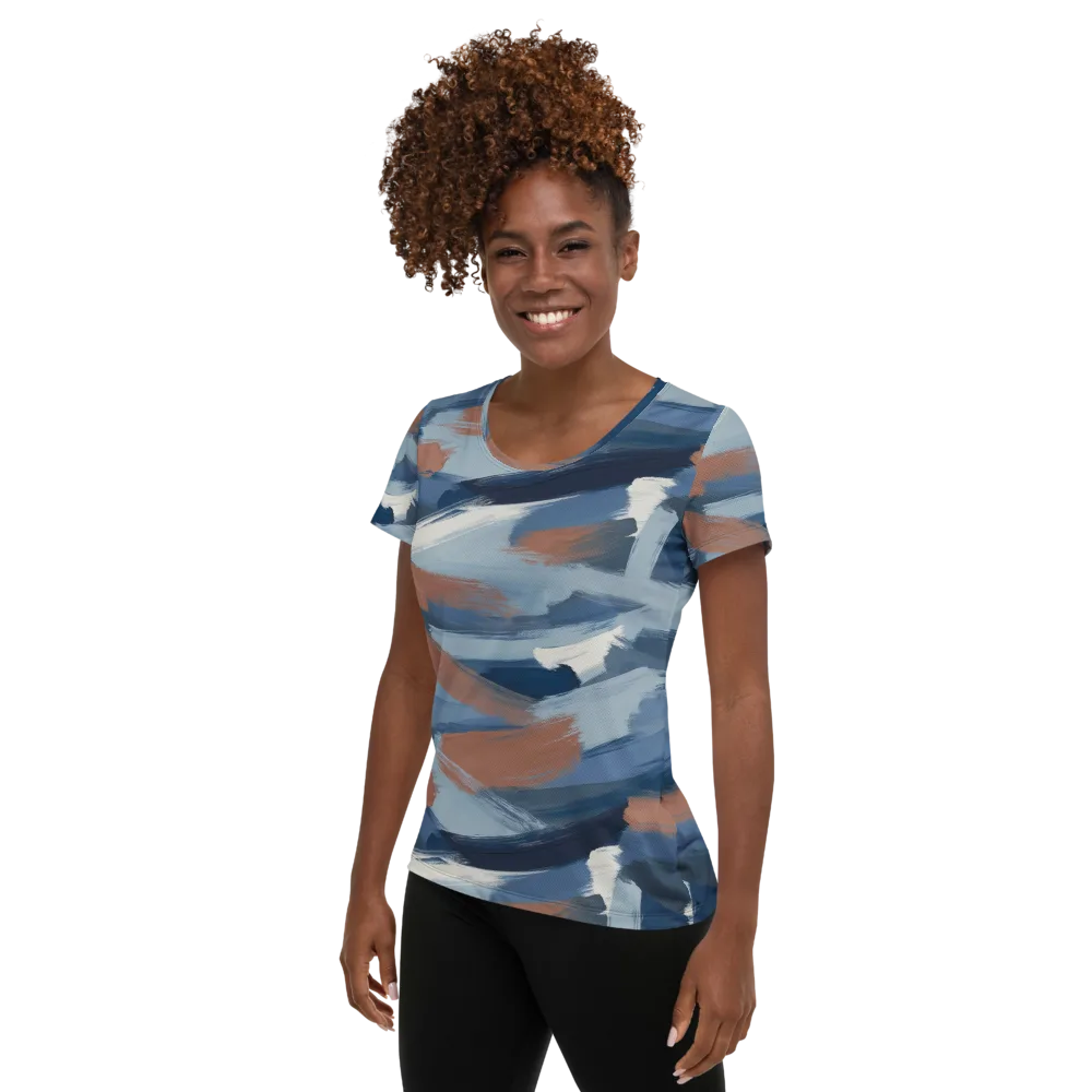 Indigo Brush Current on Women's Athletic T-Shirt — Left