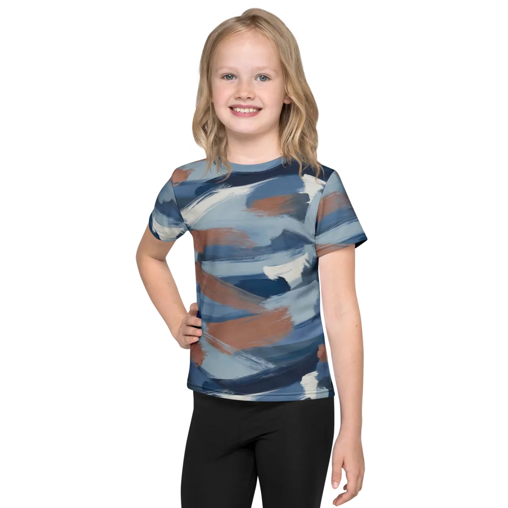 Indigo Brush Current on Kids Crew Neck T-Shirt — Front