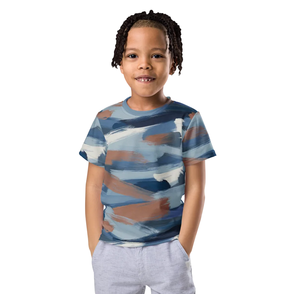 Indigo Brush Current on Kids Crew Neck T-Shirt — Front