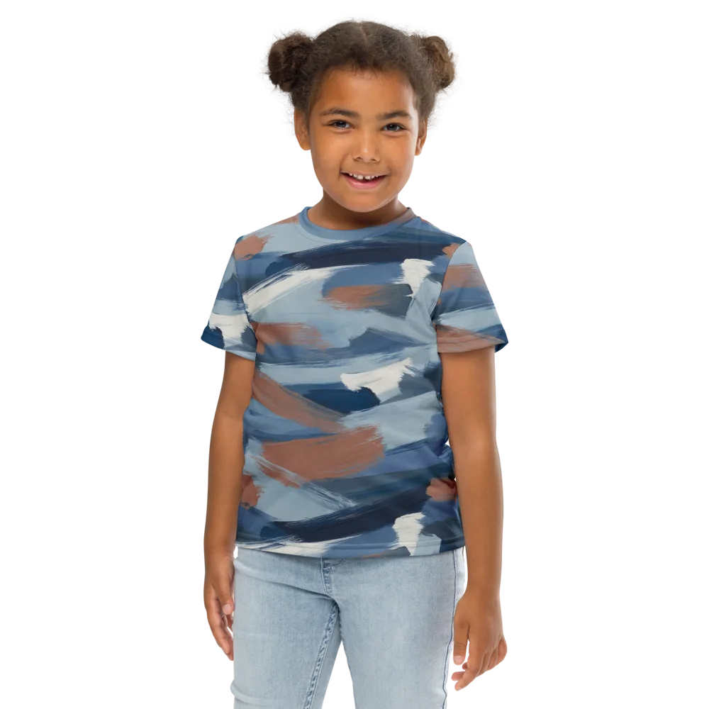 Indigo Brush Current on Kids Crew Neck T-Shirt — Front