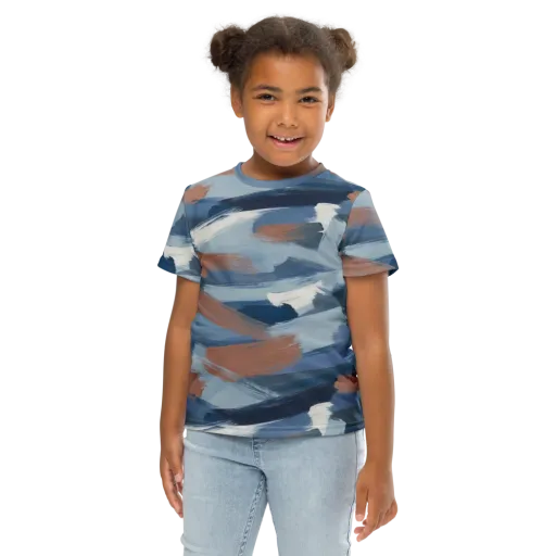 Indigo Brush Current on a Kids Crew Neck T-Shirt