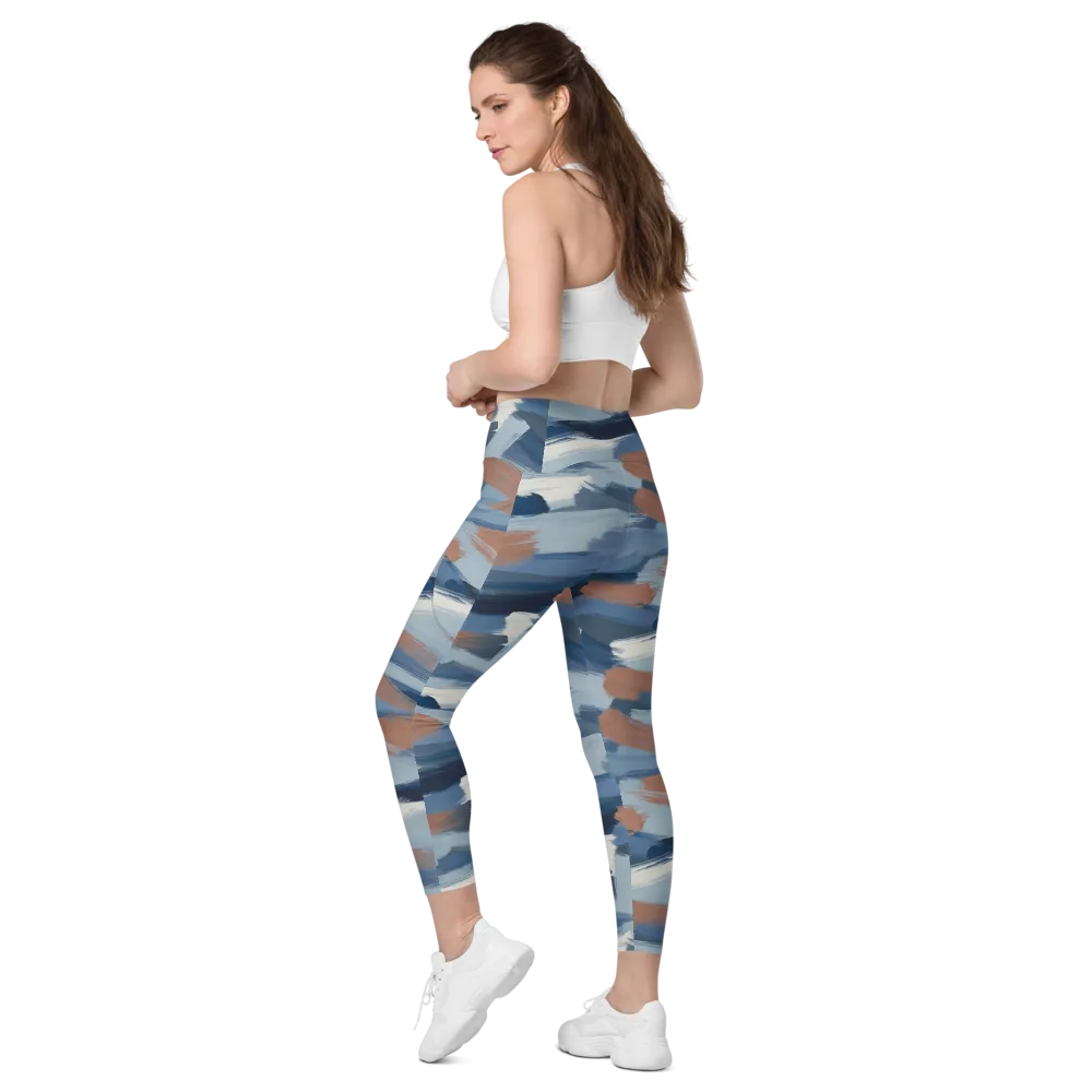 Indigo Brush Current on Leggings with Pockets — Left Back