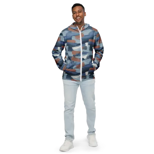 Indigo Brush Current on a Men's Windbreaker