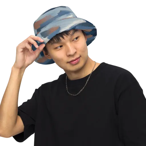 Indigo Brush Current on a Reversible Bucket Hat