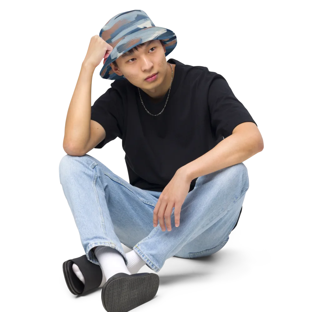 Indigo Brush Current on Reversible Bucket Hat — Front 2 Inside