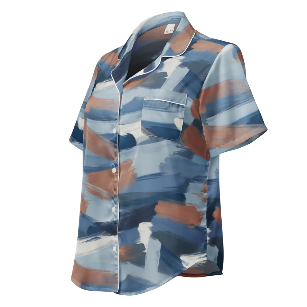 Indigo Brush Current on Women's Short Sleeve Pajama Top — Left Front