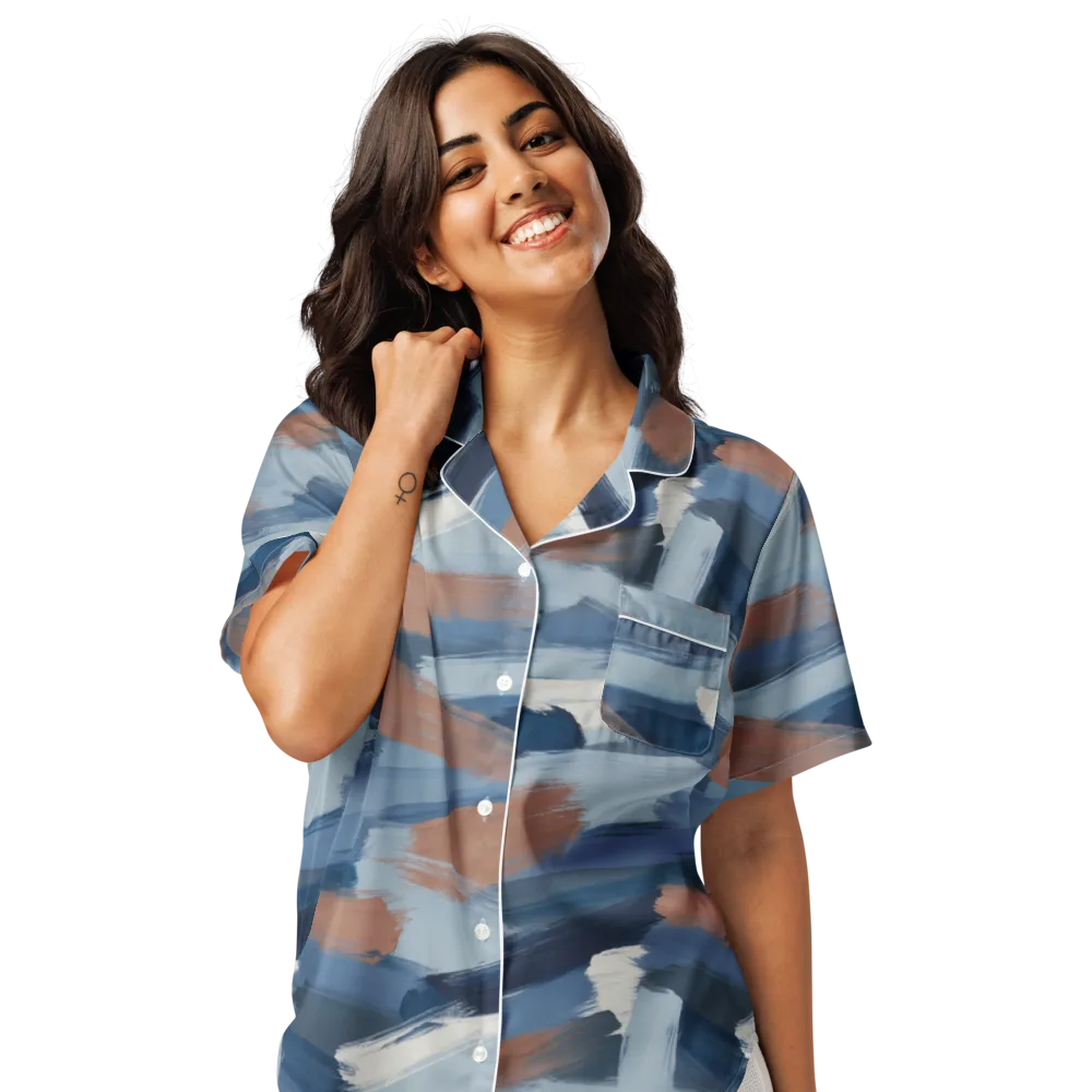 Indigo Brush Current on Women's Short Sleeve Pajama Top — Front