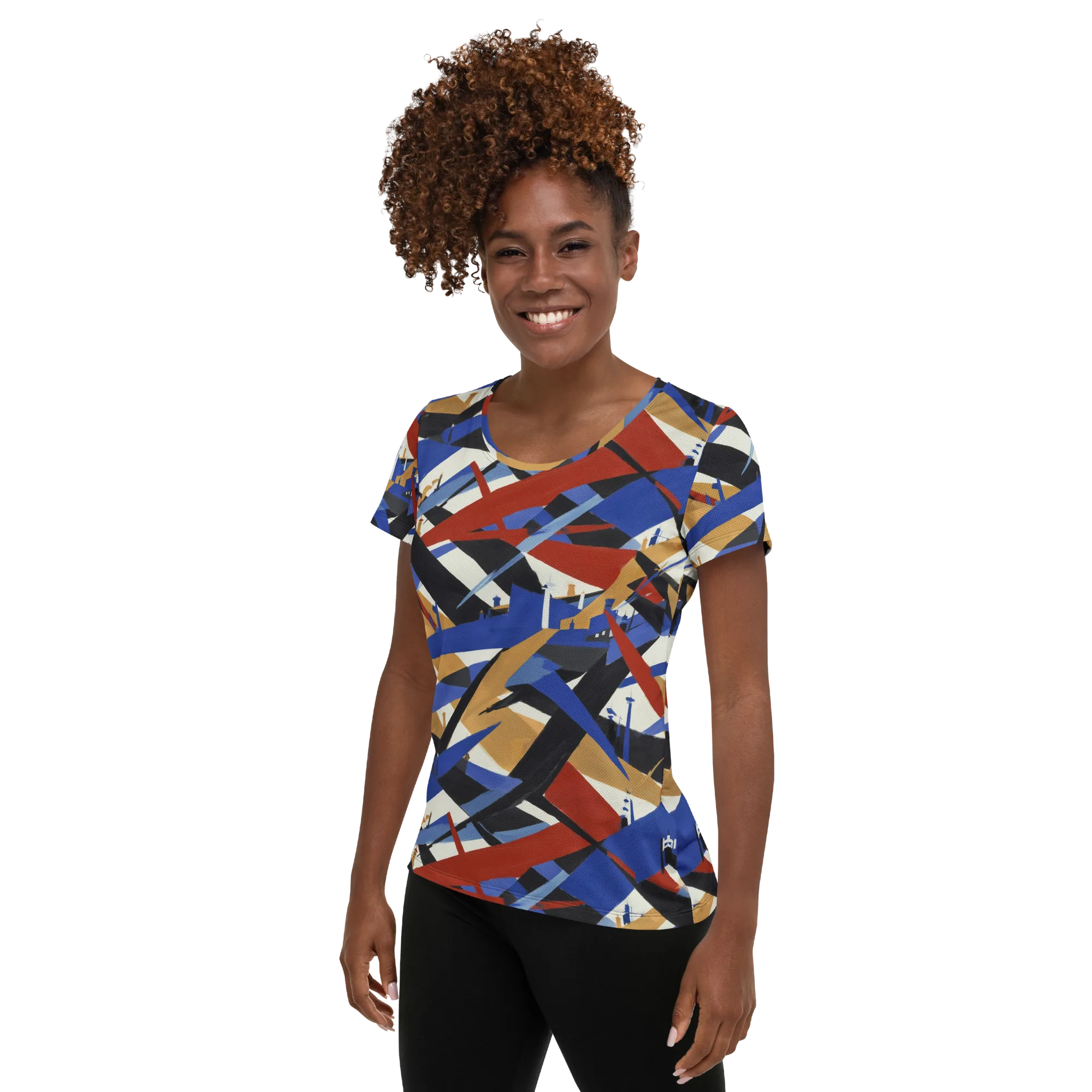 Cobalt Crosswind on Women's Athletic T-Shirt — Left