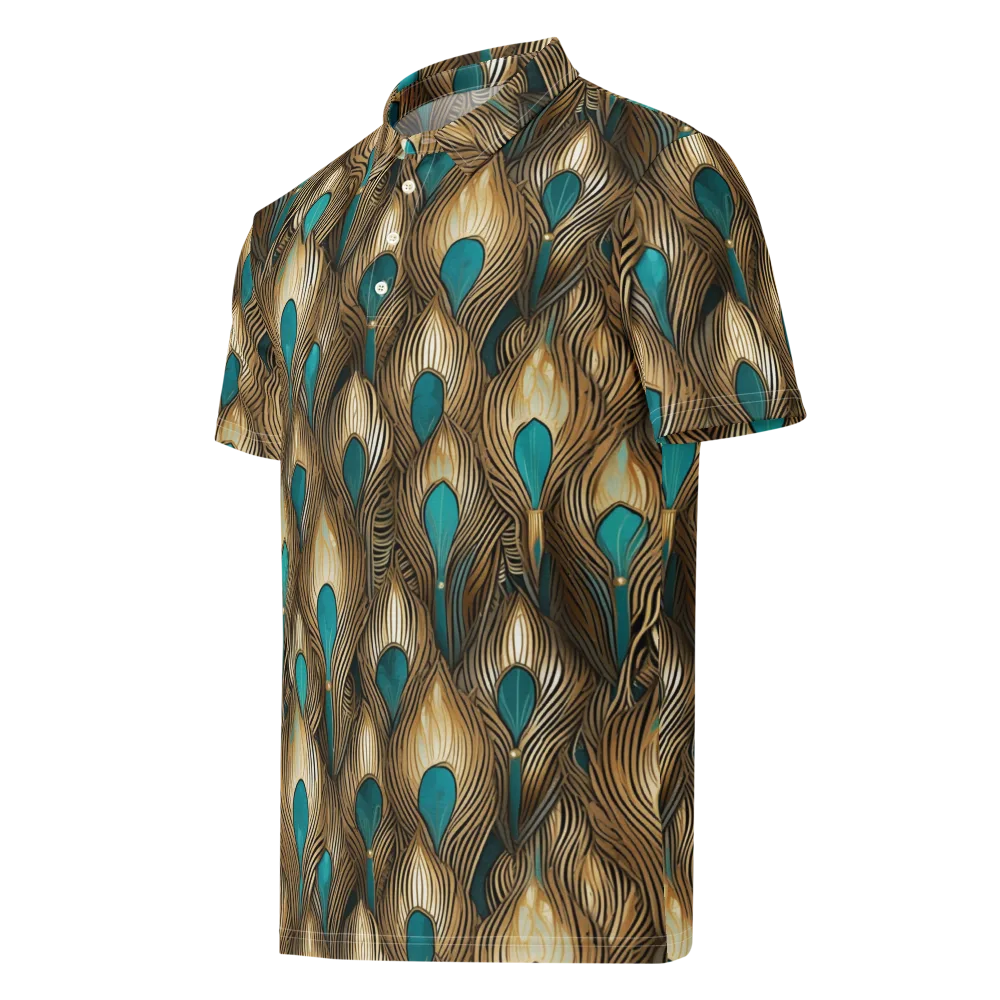 Gilded Teal Plume on Men's Slim Fit Polo Shirt — Left Front