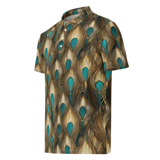 Gilded Teal Plume on a Men's Slim Fit Polo Shirt