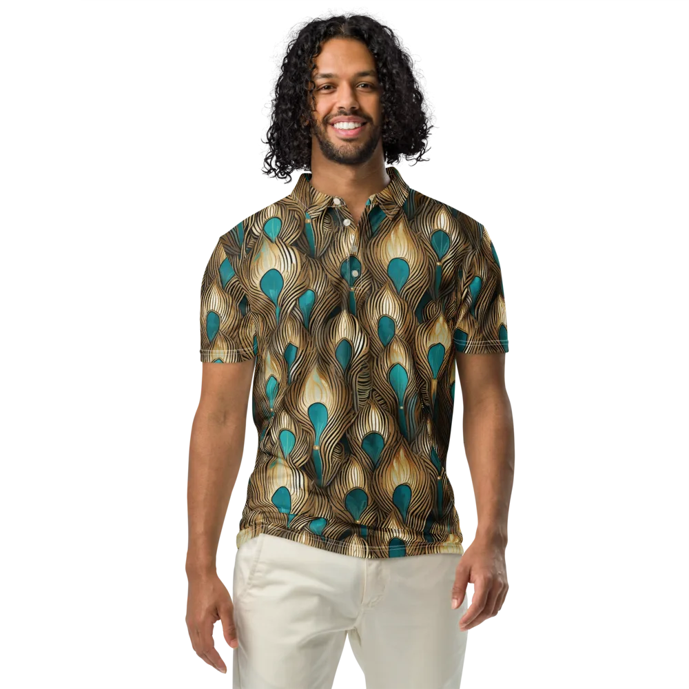 Gilded Teal Plume on Men's Slim Fit Polo Shirt — Front