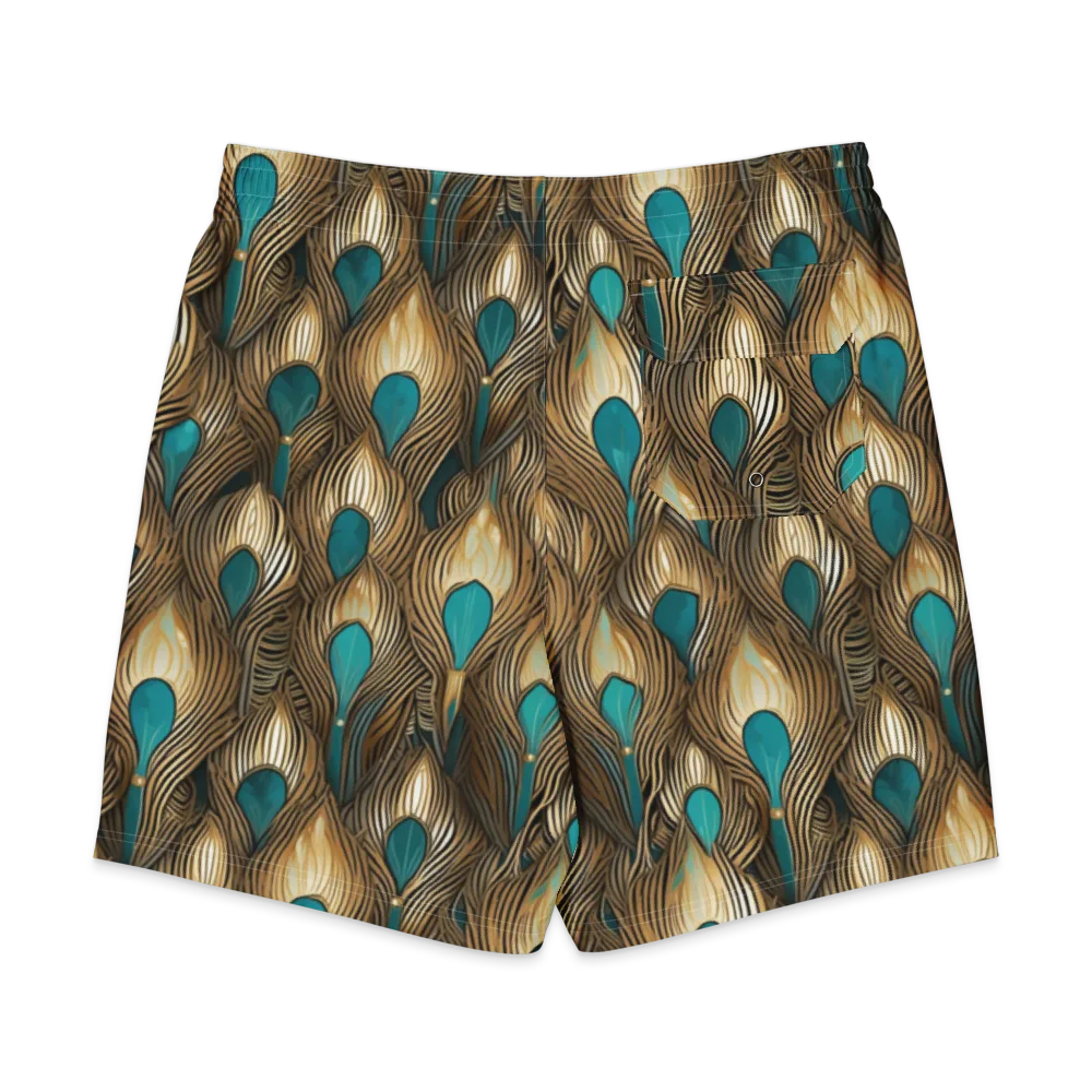 Gilded Teal Plume on Men's Board Shorts — Back