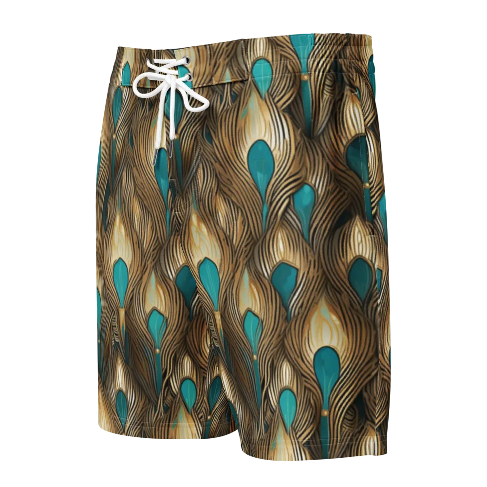 Gilded Teal Plume on Men's Board Shorts — Front