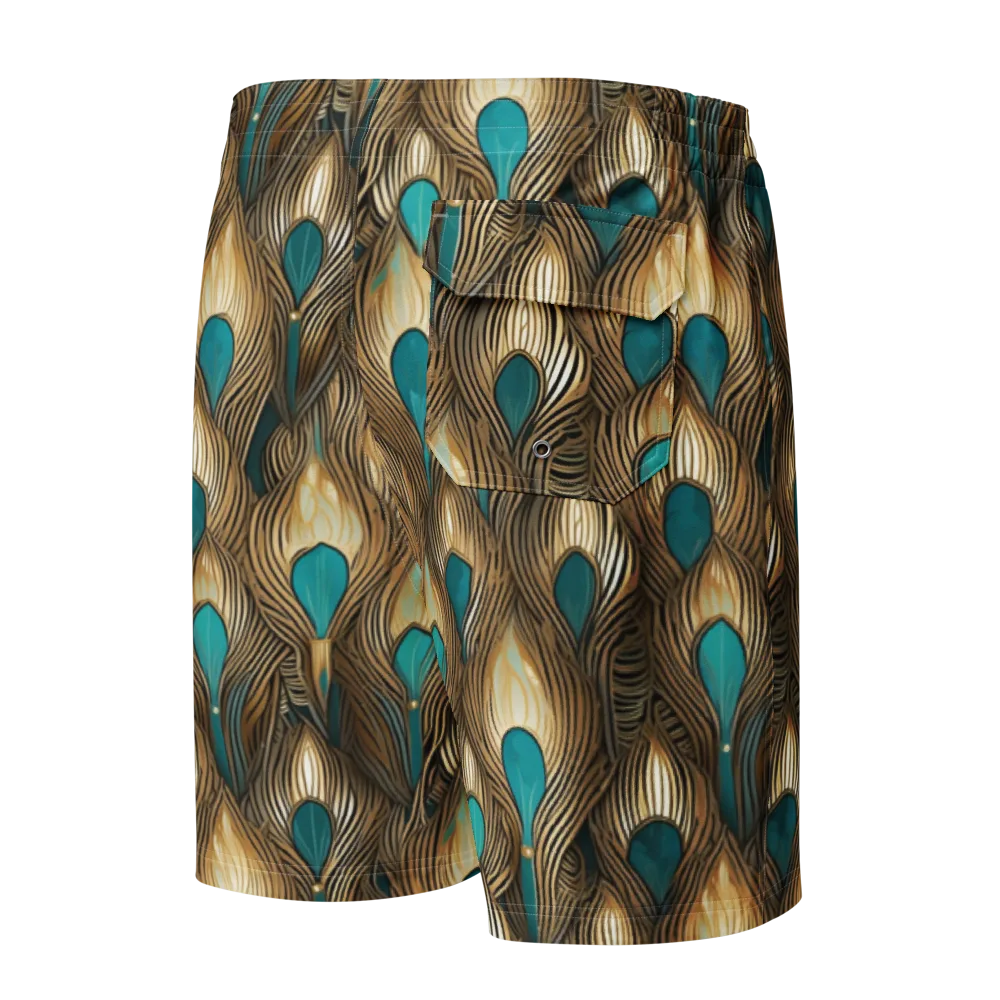 Gilded Teal Plume on Men's Board Shorts — Back