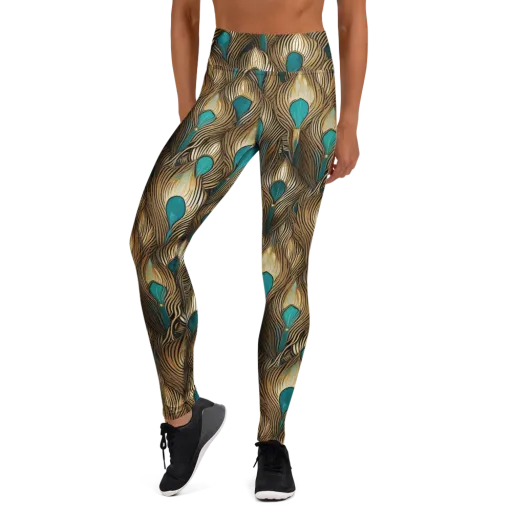 Gilded Teal Plume on a Yoga Leggings