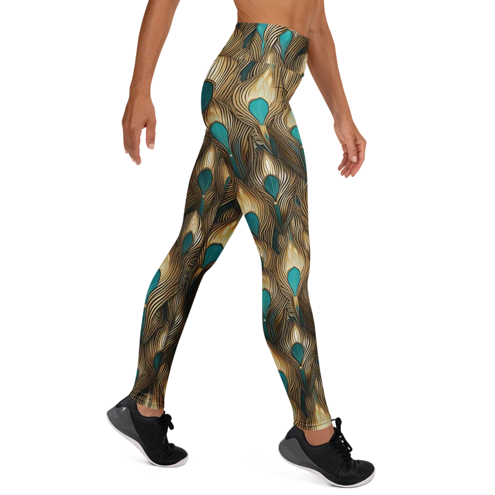 Gilded Teal Plume on Yoga Leggings — Right