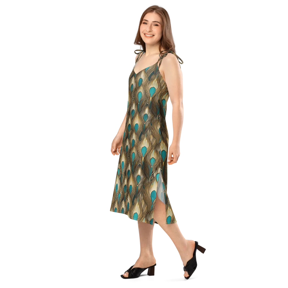 Gilded Teal Plume on Slip Dress — Left Front