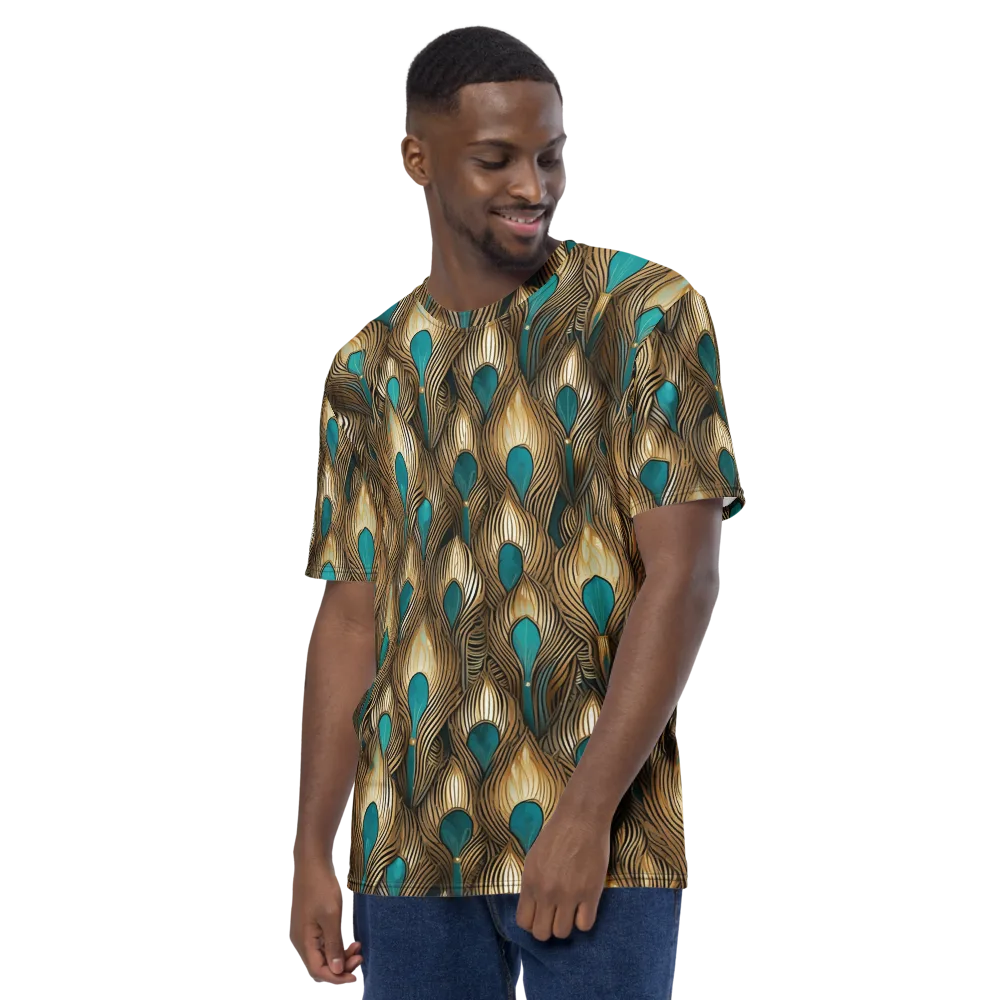 Gilded Teal Plume on Men's Crew Neck T-Shirt — Left