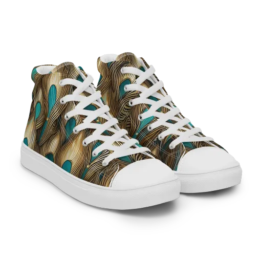 Gilded Teal Plume on a Men's High Top Canvas Shoes