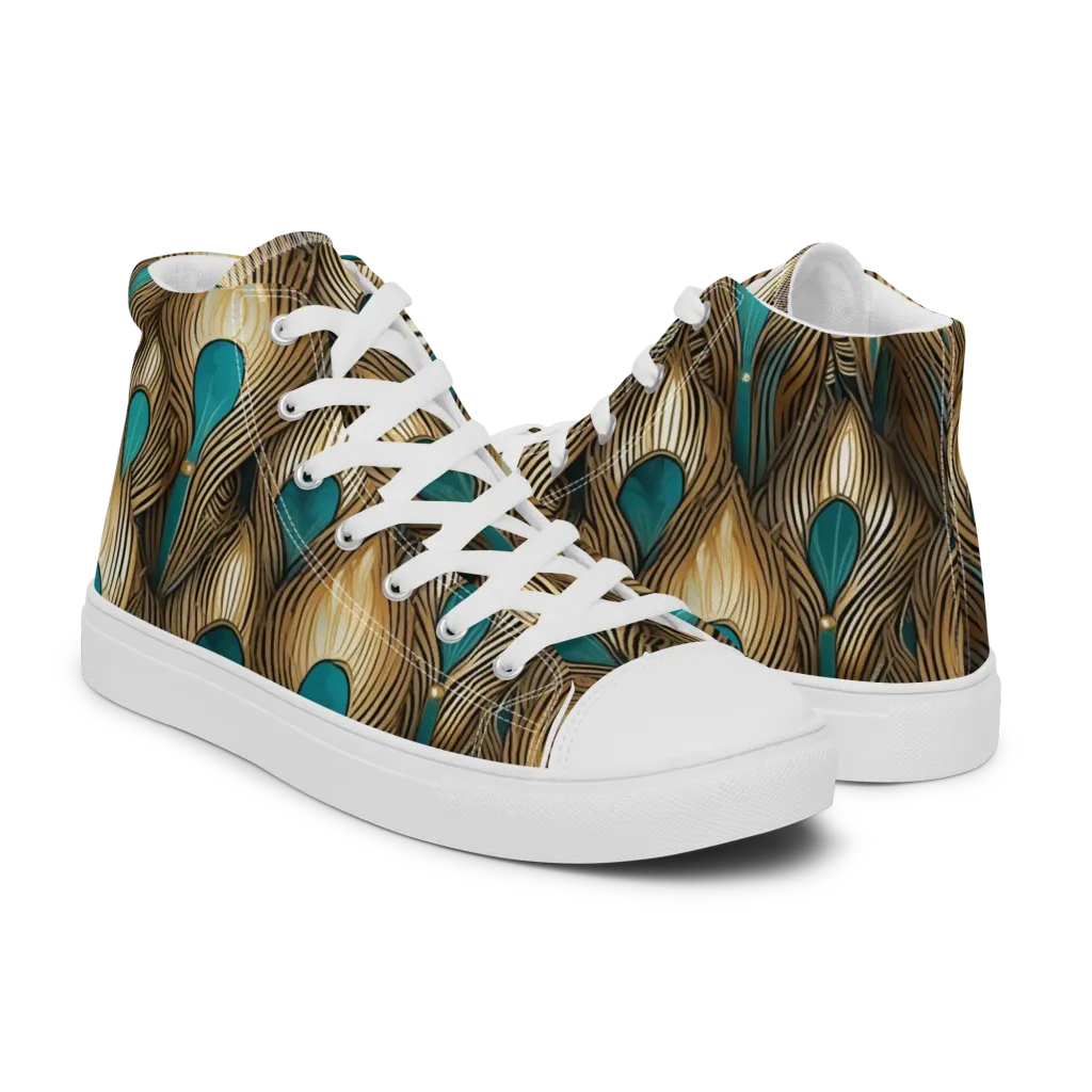 Gilded Teal Plume on Men's High Top Canvas Shoes — Right